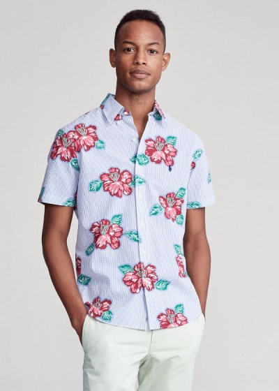 Men's Polo Ralph Lauren Floral Stripe Seersucker Shirts | 018746LOD